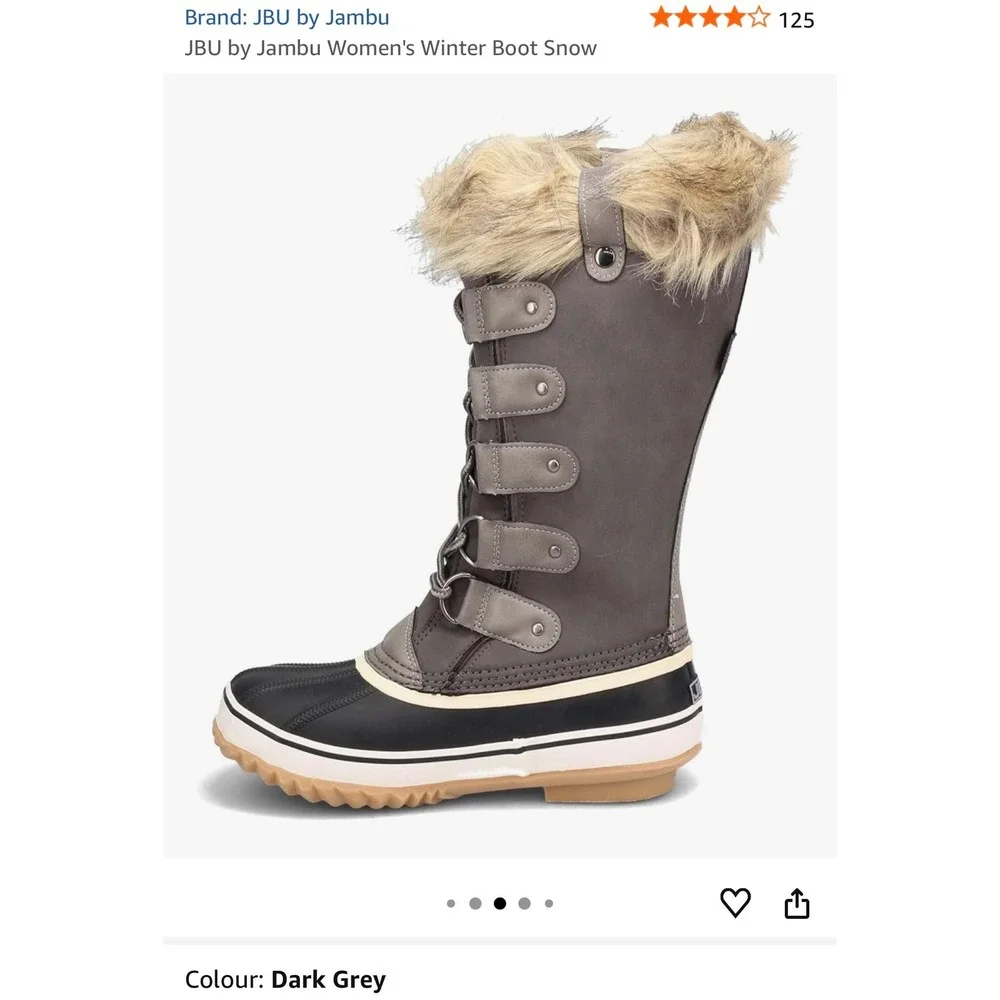JBU by Jambu Ella Women 7 Dark Grey Waterproof Faux Fur Tall Winter Duck Boots